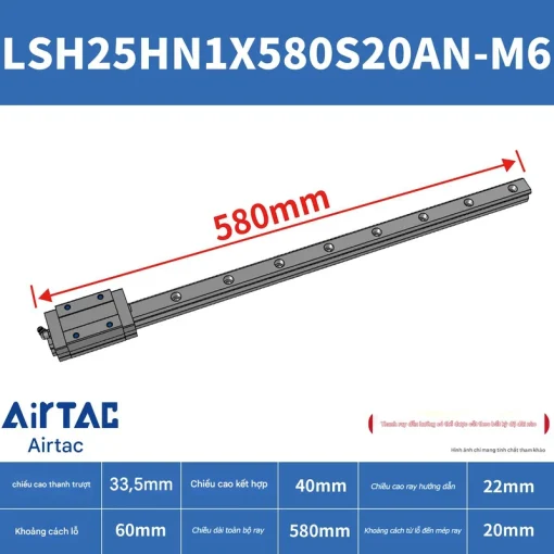 Thanh trượt vuông tiêu chuẩn LSH25HN1X580S20AN-M6 - Ảnh 2