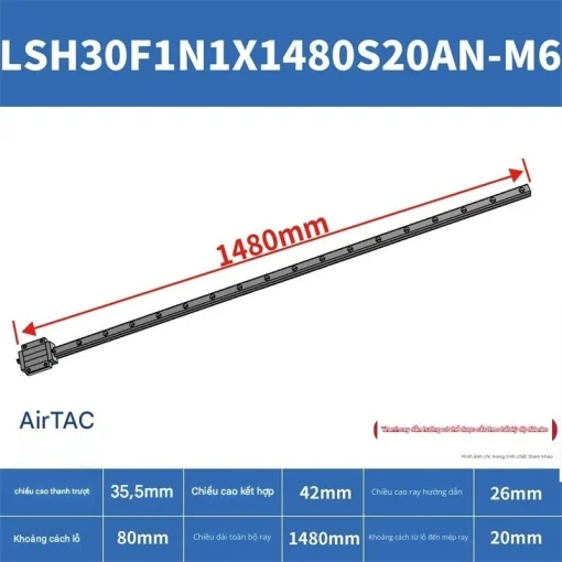 Thanh trượt vuông tiêu chuẩn LSH30F1N1X1480S20AN-M6 - Ảnh 2