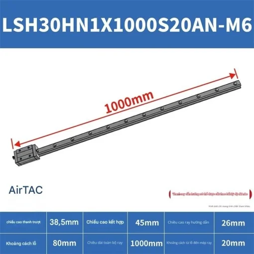 Thanh trượt vuông tiêu chuẩn LSH30HN1X1000S20AN-M6 - Ảnh 2