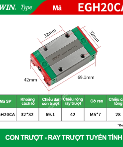 Con trượt vuông tiêu chuẩn EGH20CA (Bi trượt vuông Hiwin type)