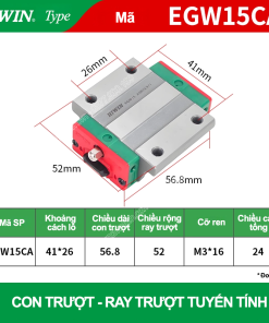 Con trượt vuông tiêu chuẩn EGW15CA (Bi trượt vuông Hiwin type)