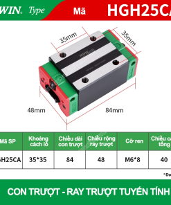 Con trượt vuông tiêu chuẩn HGH25CA (Bi trượt vuông - Hiwin type)