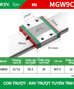 Con trượt vuông mini bản rộng MGW9C (Bi trượt vuông - Hiwin type)