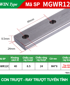 Ray trượt vuông mini ray rộng MGWR12R (Hiwin type)