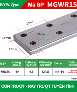 Ray trượt vuông mini ray rộng MGWR15R (Hiwin type)