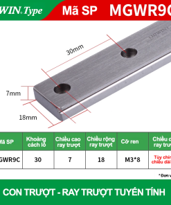 Ray trượt vuông mini ray rộng MGWR9R (Hiwin type)