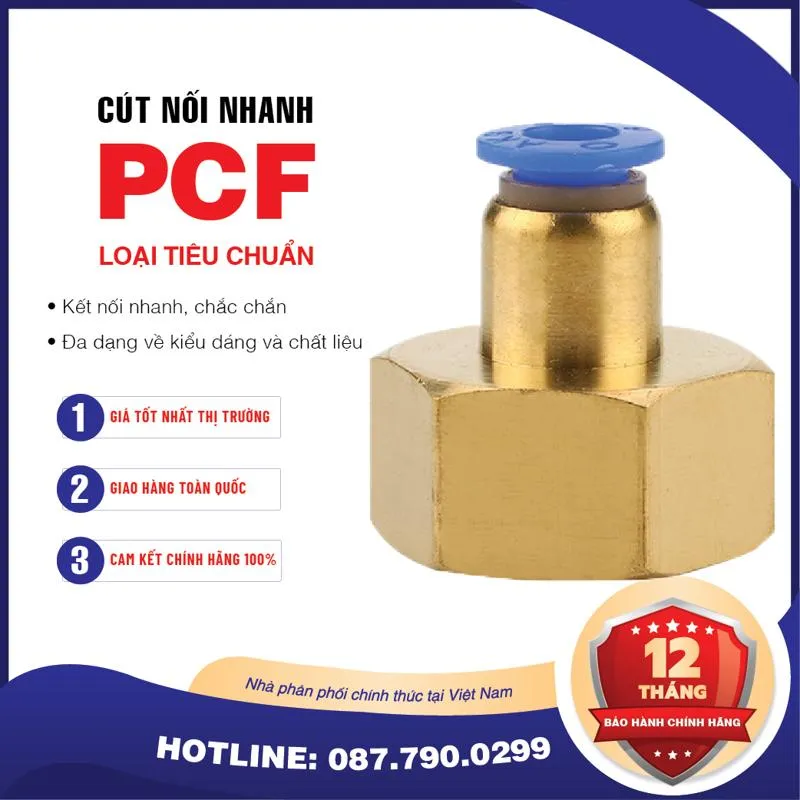 PCF08 02 Nối nhanh thẳng ren trong Airtac (PCF08-02 Màu trắng)
