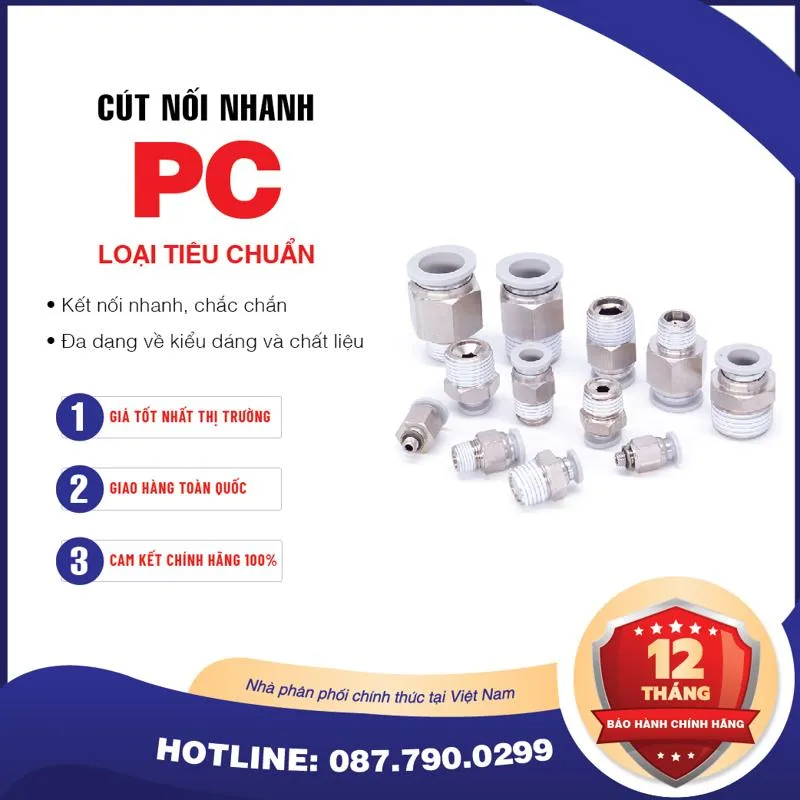 PC8-02 Nối nhanh thẳng ren ngoài Airtac (PC8-02-S thép)