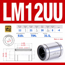 Con trượt tròn thân ngắn LM12UU (Bi trượt tròn)