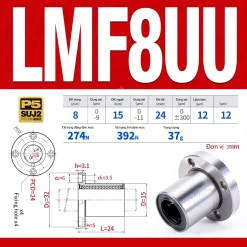 Con trượt tròn mặt bích tròn thân ngắn LMF8UU (Bi trượt tròn)