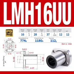 Con trượt tròn mặt bích Oval thân ngắn LMH16UU (Bi trượt tròn)