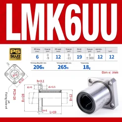 Con trượt tròn mặt bích vuông thân ngắn LMK6UU (Bi trượt tròn)