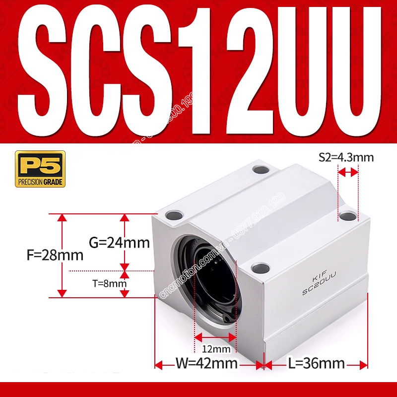 Con trượt tròn thân ngắn SCS12UU (Gối trượt tròn mặt vuông)