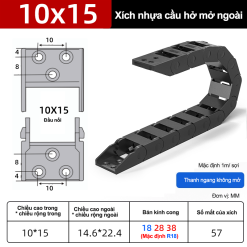 Xích nhựa cầu nắp hở XN10x15 NH MN ( Kích thước trong 10x15mm )