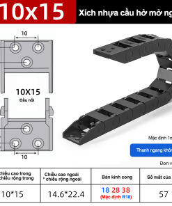 Xích nhựa cầu nắp hở XN10x15 NH MN ( Kích thước trong 10x15mm )