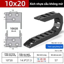 Xích nhựa cầu nắp hở XN10x20 NH ( Kích thước trong 10x20mm )