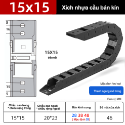Xích nhựa cầu nắp hở XN15x15 NH ( Kích thước trong 15x15mm )