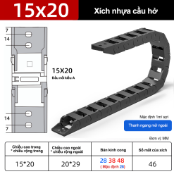 Xích nhựa cầu nắp hở XN15x20 A NH ( Kích thước trong 15x20mm )