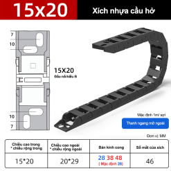 Xích nhựa cầu nắp hở XN15x20 B NH ( Kích thước trong 15x20mm )