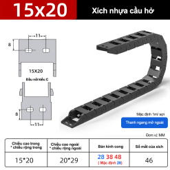 Xích nhựa cầu nắp hở XN15x20 C NH ( Kích thước trong 15x20mm )