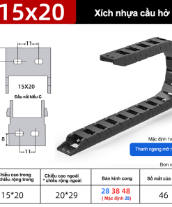 Xích nhựa cầu nắp hở XN15x20 C NH ( Kích thước trong 15x20mm )