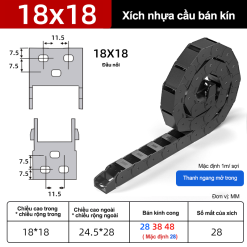 Xích nhựa cầu nắp kín XN18x18 NK ( Kích thước trong 18x18mm )
