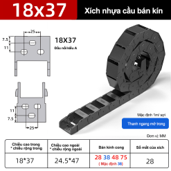 Xích nhựa cầu nắp kín XN18x37 A NK ( Kích thước trong 18x37mm )