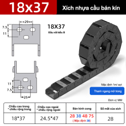 Xích nhựa cầu nắp kín XN18x37 B NK ( Kích thước trong 18x37mm )
