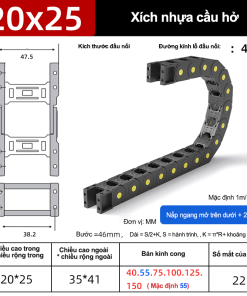 Xích nhựa cầu nắp hở XN20x25 CA NH ( Kích thước trong 20x25mm )