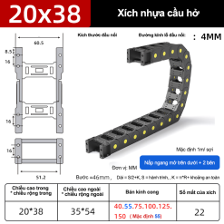 Xích nhựa cầu nắp hở XN20x38 CA NH ( Kích thước trong 20x38mm )