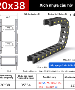Xích nhựa cầu nắp hở XN20x38 CA NH ( Kích thước trong 20x38mm )