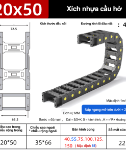 Xích nhựa cầu nắp hở XN20x50 CA NH ( Kích thước trong 20x50mm )