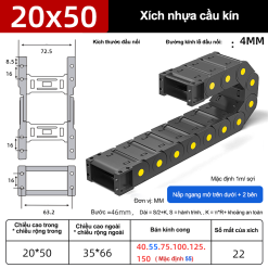 Xích nhựa cầu nắp kín XN20x50 CA NK ( Kích thước trong 20x50mm )