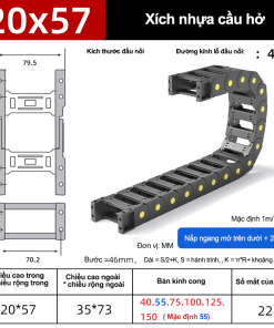 Xích nhựa cầu nắp hở XN20x57 CA ( Kích thước trong 20x57mm )