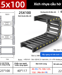 Xích nhựa cầu nắp hở XN20x100 CA ( Kích thước trong 20x10mm )