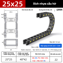Xích nhựa cầu nắp hở XN25x25 CA ( Kích thước trong 25x25mm )