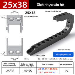 Xích nhựa cầu nắp hở XN25x38 CA ( Kích thước trong 25x38mm )
