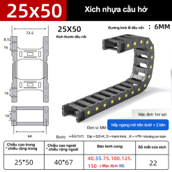 Xích nhựa cầu nắp hở XN25x50 CA ( Kích thước trong 25x50mm )