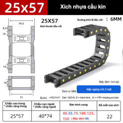 Xích nhựa cầu nắp hở XN25x57 CA ( Kích thước trong 25x57mm )