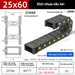 Xích nhựa cầu nắp kín XN25x60 CA NK ( Kích thước trong 25x60mm )