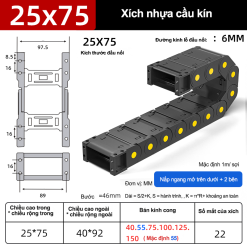 Xích nhựa cầu nắp kín XN25x75 CA NK ( Kích thước trong 25x75mm )