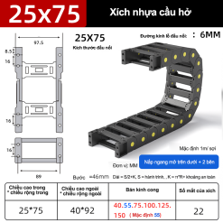 Xích nhựa cầu nắp hở XN25x75 CA ( Kích thước trong 25x75mm )