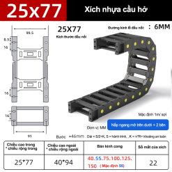 Xích nhựa cầu nắp hở XN25x77 CA NH ( Kích thước trong 25x77mm )