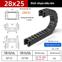 Xích nhựa cầu siêu êm (tĩnh âm) XN28x25 TA ( Kích thước trong 28x25mm )