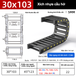 Xích nhựa cầu nắp hở XN30x103 CA NH ( Kích thước trong 30x103mm )