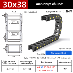 Xích nhựa cầu nắp hở XN30x38 CA NH ( Kích thước trong 30x38mm )