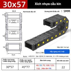 Xích nhựa cầu nắp kín XN30x57 CA NK ( Kích thước trong 30x57mm )