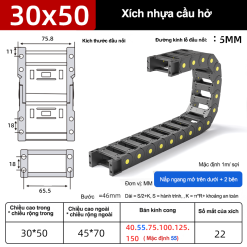 Xích nhựa cầu nắp hở XN32x50 CA NH ( Kích thước trong 32x50mm )