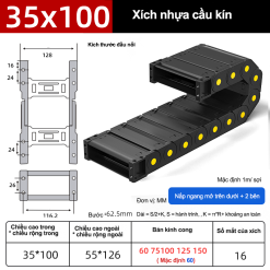 Xích nhựa cầu nắp kín XN35x100 CA NK ( Kích thước trong 35x100mm )