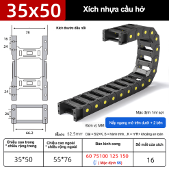 Xích nhựa cầu nắp hở XN35x50 CA NH ( Kích thước trong 35x50mm )